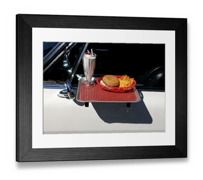 Framed Print : Drive-in restaurant tray attached to a 1965 Pontiac at a Classic Car Show in Belvidere
