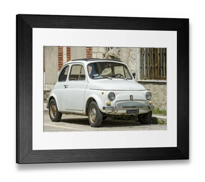 Framed Print : Old white FIAT Nuova 500 L, Cinquecento