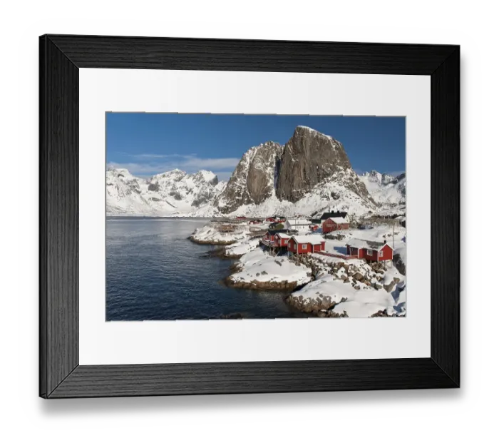 Framed Print : Traditional red wooden Rorbu houses