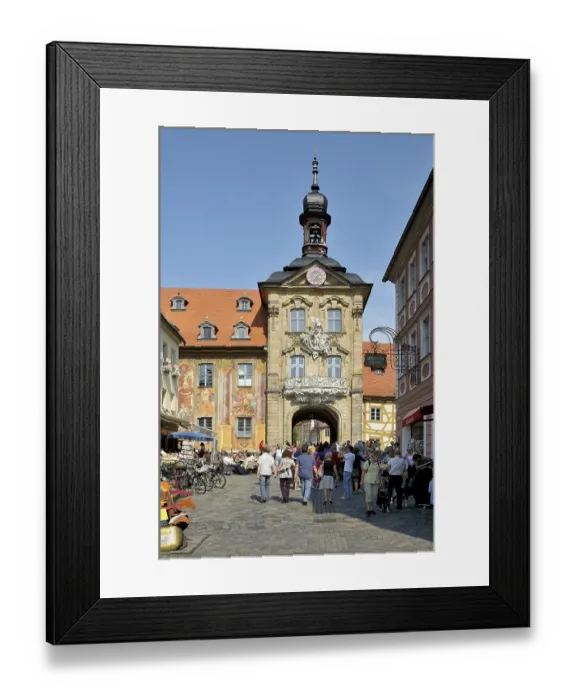 Framed Print : Old town hall standing on piles in the middle of the Regnitz river below
