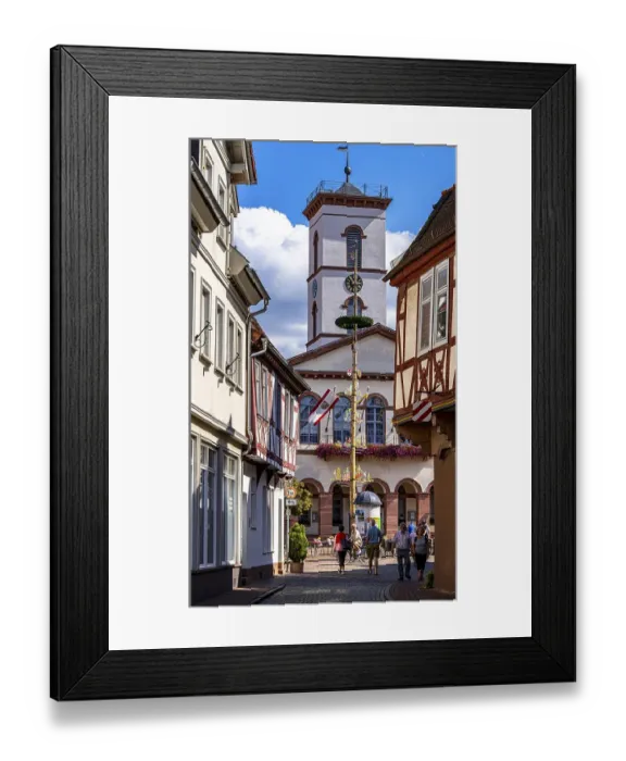 Framed Print : Half-timbered houses and the town hall tower in the old town centre Framed Print : Half-timbered houses and the town hall tower in the old town centre