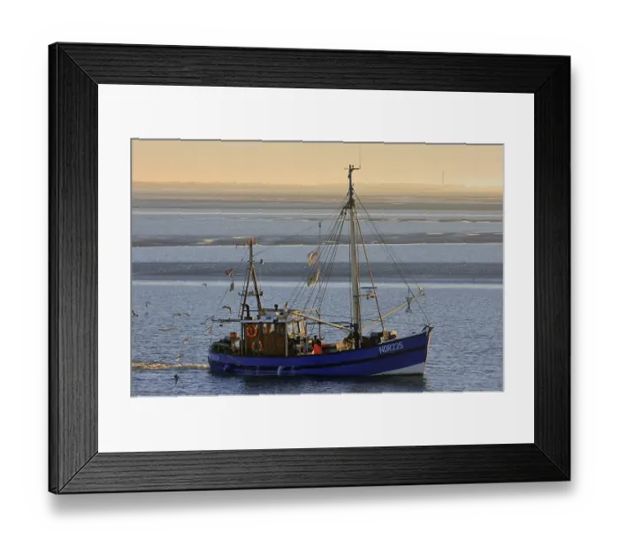 Framed Print : Shrimp boat on the Wadden Sea in front of Norderney Framed Print : Shrimp boat on the Wadden Sea in front of Norderney