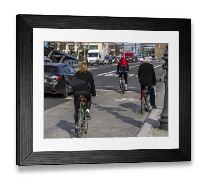 Framed Print : Combined bus and cycle lane, Unter den Linden Palace Bridge