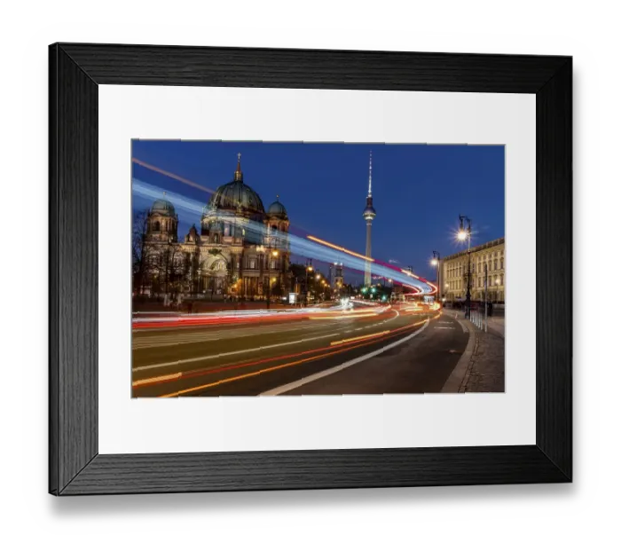 Framed Print : Night shots, Berlin Mitte, street traffic at Berlin Cathedral