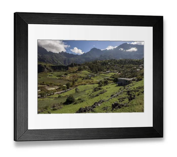 Framed Print : Caldera Cirque de Cilaos, fields in Cilaos