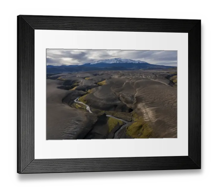 Framed Print : Landscape around snow-covered volcano Hekla
