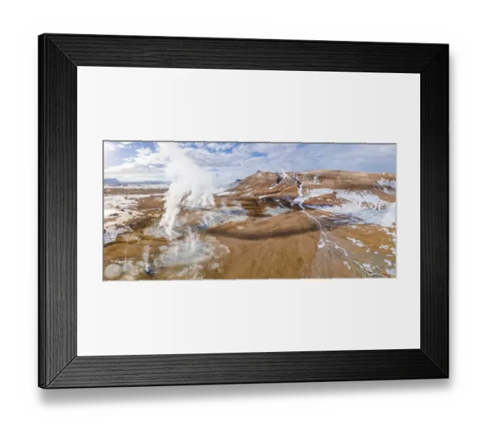 Framed Print : Aerial view, steaming river and fumaroles Framed Print : Aerial view, steaming river and fumaroles