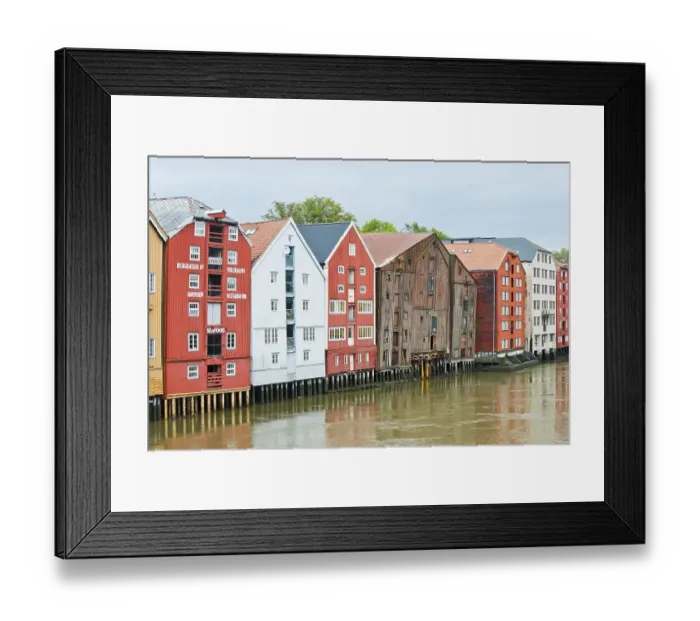 Framed Print : Storage houses on the Nidelva, Trondheim