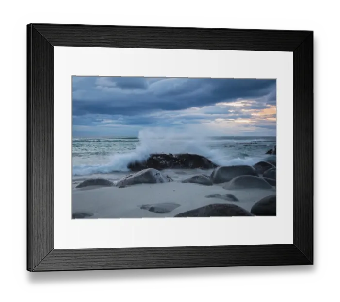 Framed Print : Rocks on the beach, sunset, Unstad Framed Print : Rocks on the beach, sunset, Unstad