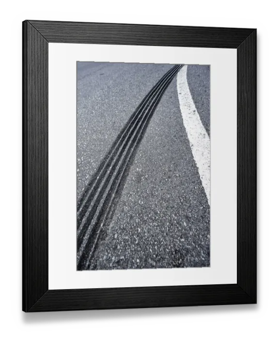 Framed Print : Tire tracks on a road, skid marks, Norway, Europe