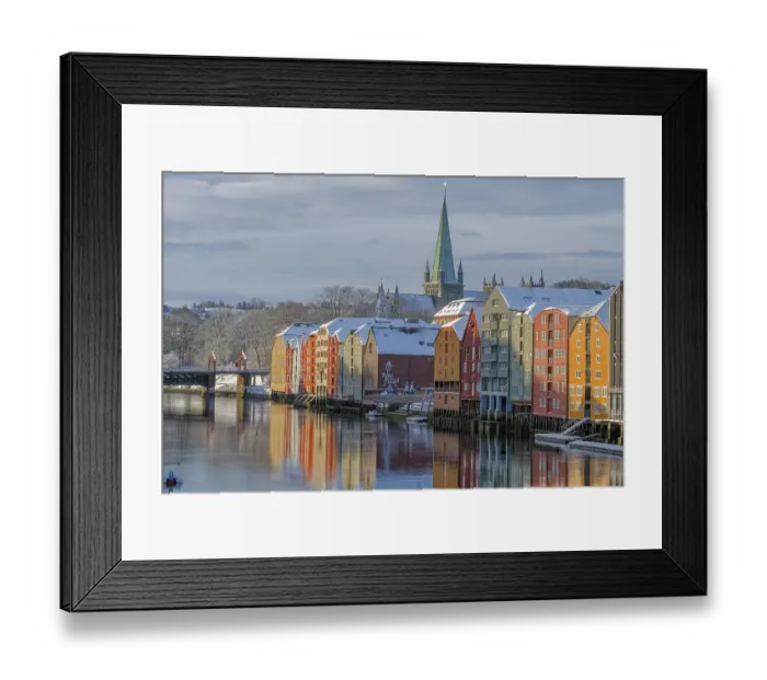 Framed Print : Warehouses, River Nidelv, Nidaros Cathedral Framed Print : Warehouses, River Nidelv, Nidaros Cathedral