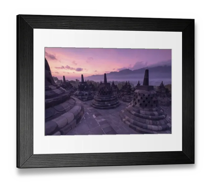 Framed Print : Borobudur temple at sunrise, stupas Framed Print : Borobudur temple at sunrise, stupas