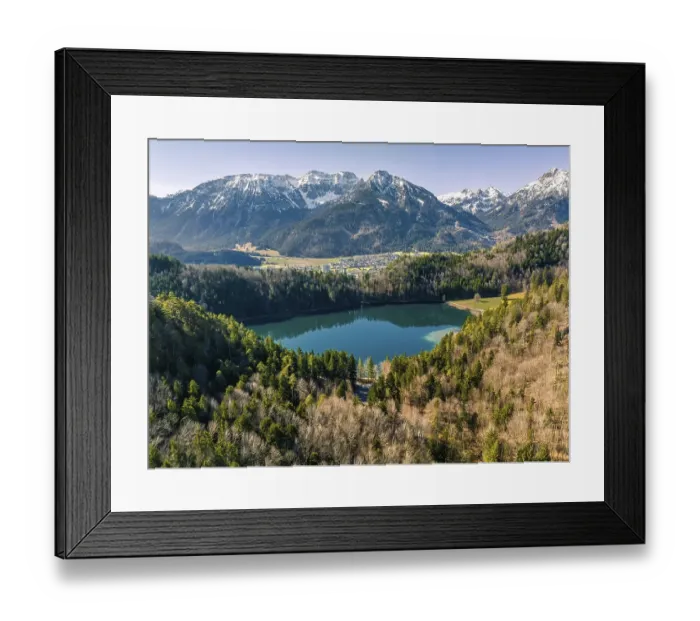 Framed Print : Lake in the forest with mountain panorama Framed Print : Lake in the forest with mountain panorama