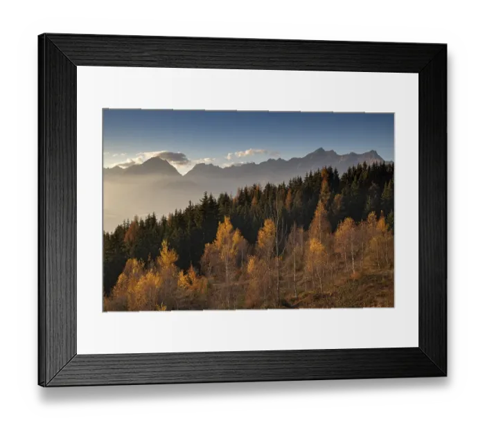 Framed Print : Autumnal mountain landscape with birches Framed Print : Autumnal mountain landscape with birches