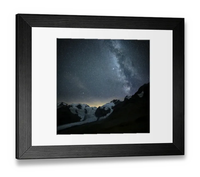 Framed Print : Starry sky with Milky Way over Morteratsch Glacier in Bernina Group
