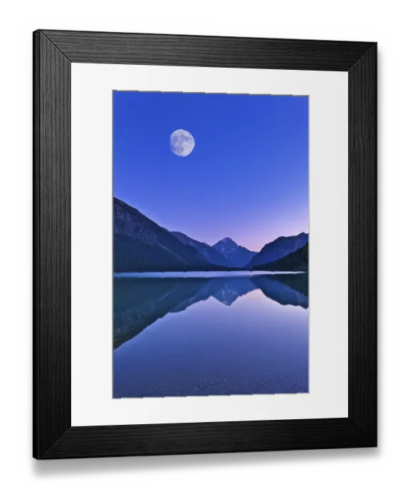 Framed Print : Lake Plansee with full moon, evening mood