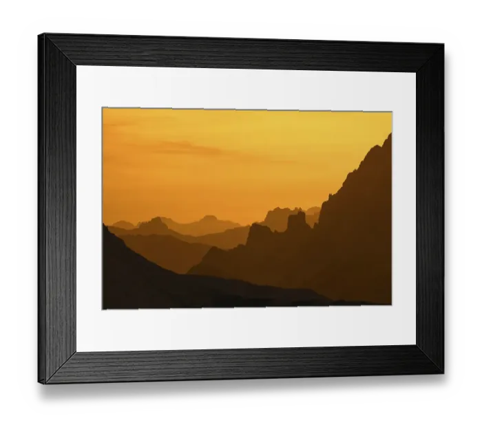 Framed Print : Mountain ranges at sunset in the Sexten Dolomites
