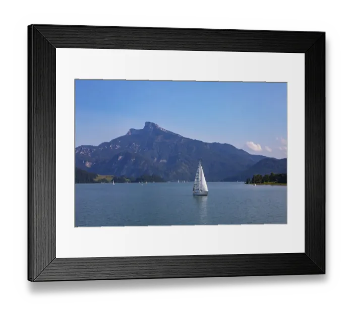 Framed Print : Sailing boat on Mondsee with Schafberg