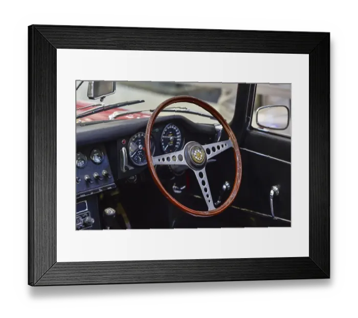 Framed Print : Detail Cockpit Jaguar E-Type, Series 1