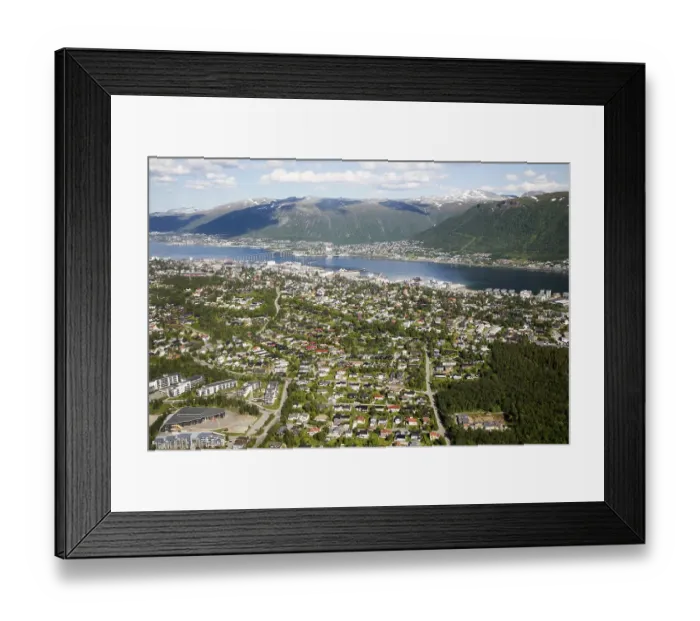 Framed Print : Aerial view, harbour and suburban housing Framed Print : Aerial view, harbour and suburban housing