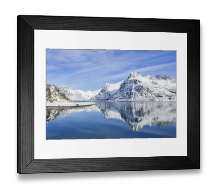 Framed Print : Mountains at Kilan are reflected in Fjord Framed Print : Mountains at Kilan are reflected in Fjord