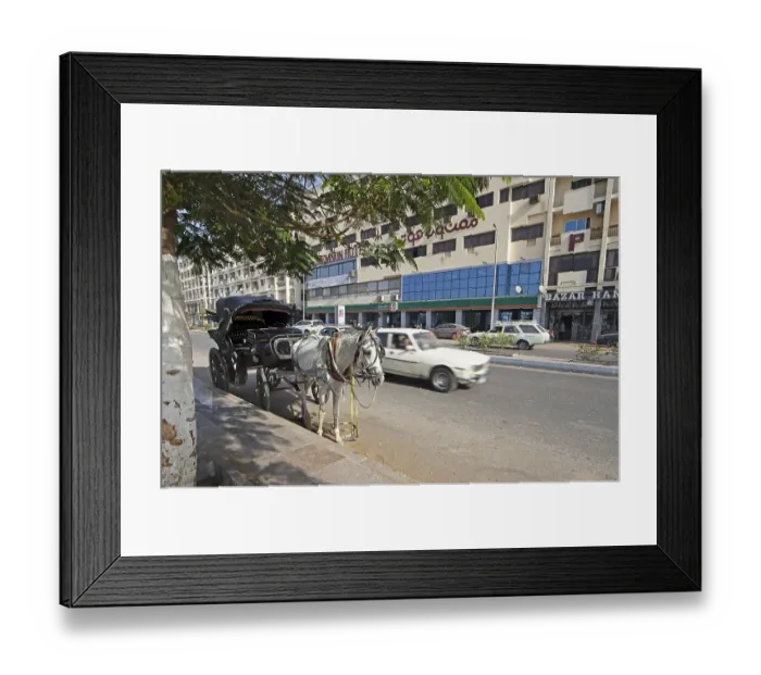 Framed Print : Horse-drawn carriage on the main road