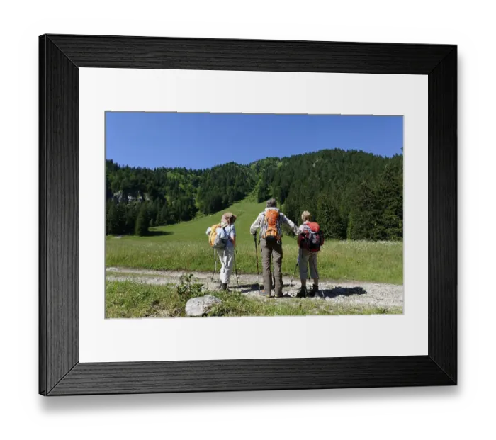 Framed Print : Mountaineers, hikers on a path on the Orterer Alm mountain pasture below Rabenkopf mountain Framed Print : Mountaineers, hikers on a path on the Orterer Alm mountain pasture below Rabenkopf mountain