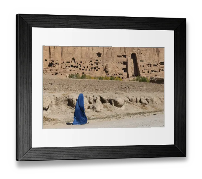 Framed Print : Woman in Burkha before the great buddhas in Bamyan