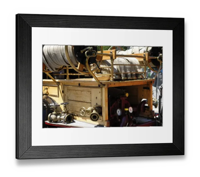 Framed Print : Fire brigade nostalgia, old fire engine, close-up Framed Print : Fire brigade nostalgia, old fire engine, close-up