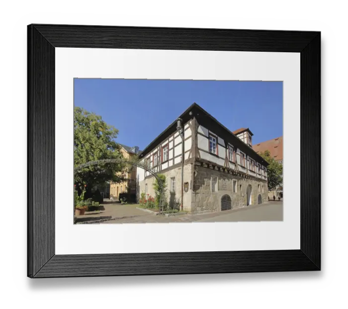 Framed Print : Half-timbered house Fuggerei built 14th century