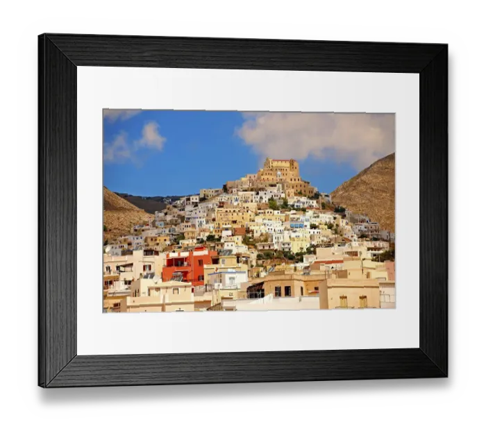 Framed Print : The Venetian city quarter of Ano Syros topped by the Catholic basilica of San Giorgio, Syros, Cyclades Islands, Greece, Europe