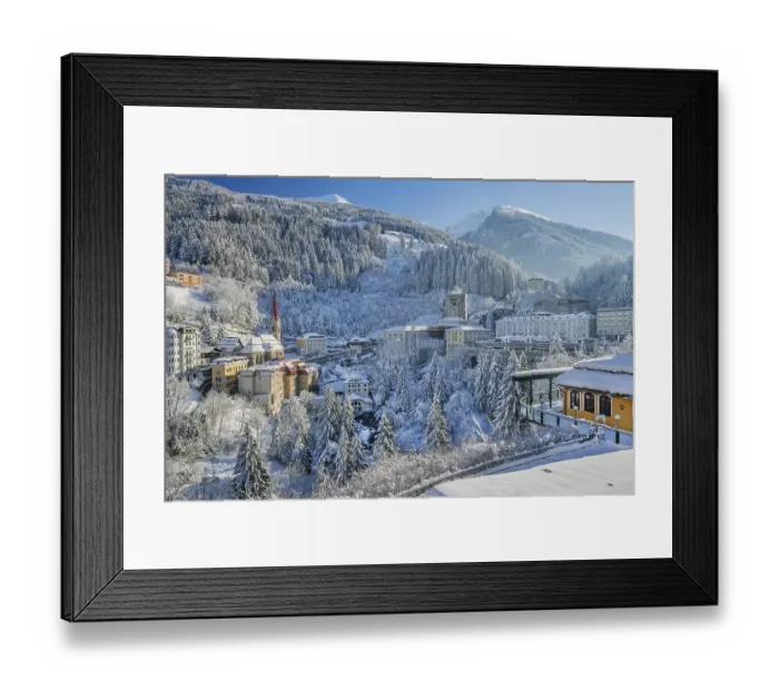 Framed Print : Snow-covered winter panorama of the village, Bad Gastein, Gastein Valley, Hohe Tauern National Park, Salzburg province, Austria, Europe