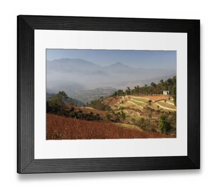 Framed Print : View of terrace fields and the countryside near Panauti Framed Print : View of terrace fields and the countryside near Panauti