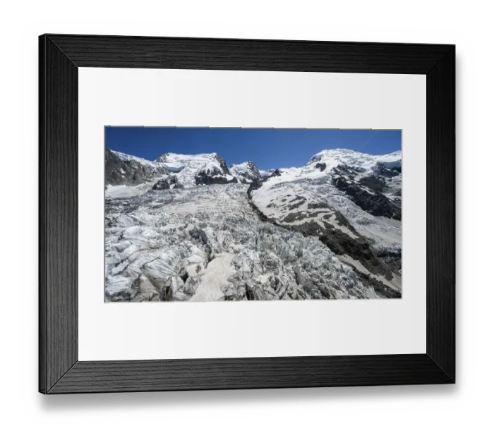 Framed Print : La Jonction, glacier tongue, Glacier des Bossons meets Glacier de Taconnaz