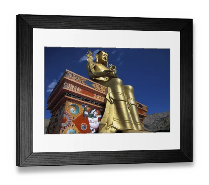 Framed Print : Big Buddha statue coated in gold at the Likir Monastery