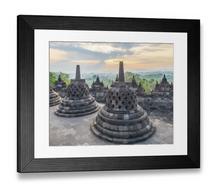 Framed Print : Borobudur temple, stupas, morning atmosphere, cloudy sky, Borobudur, Yogyakarta, Java, Indonesia, Asia