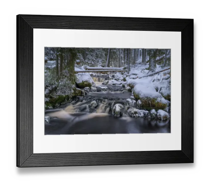 Framed Print : Winter landscape at Hammerbach, long-term exposure, Sumava National Park, Bohemian Forest, Czech Republic, Europe
