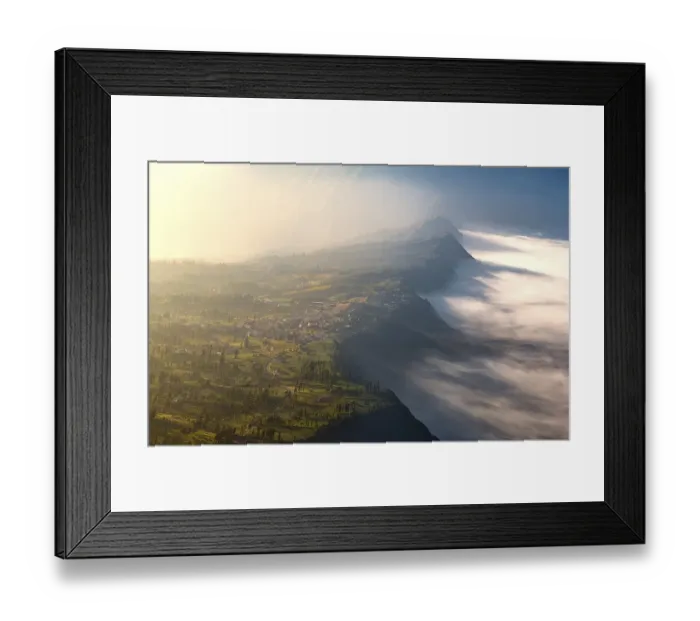 Framed Print : View of the village Cermo Lawang at the edge of the Caldera