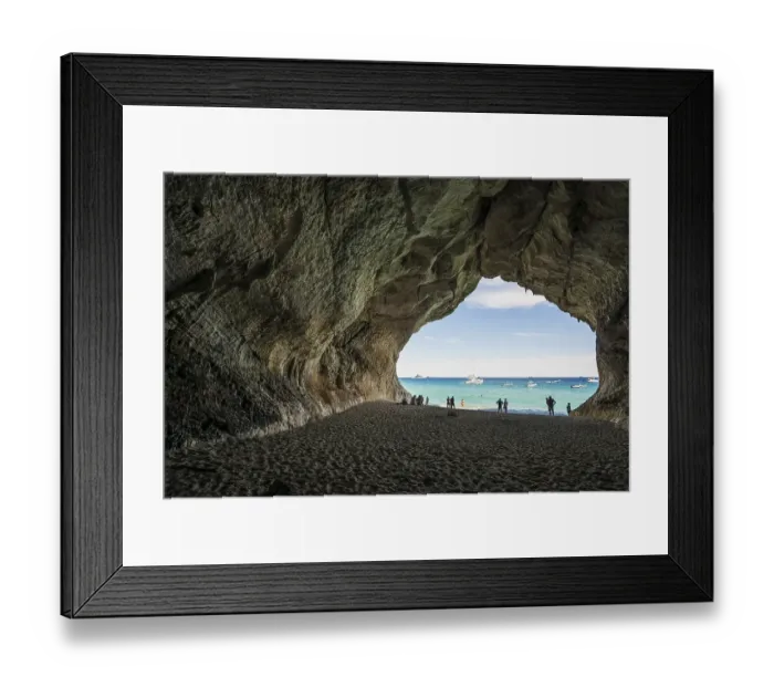 Framed Print : Cave and beach, Cala Luna, Gulf of Orosei National Park, Parco Nazionale del Gennargentu e del Golfo di Orosei, Baunei, Nuoro, Sardinia, Italy, Europe