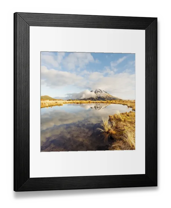 Framed Print : Reflection in Pouakai Tarn, stratovolcano Mount Taranaki or Mount Egmont