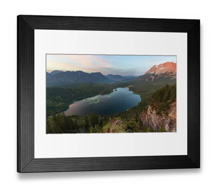 Framed Print : Eibsee lake and Zugspitze massif with Zugspitze