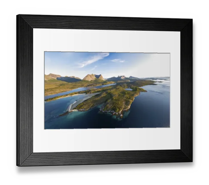 Framed Print : Fjord with mountains, Mount Stortinden