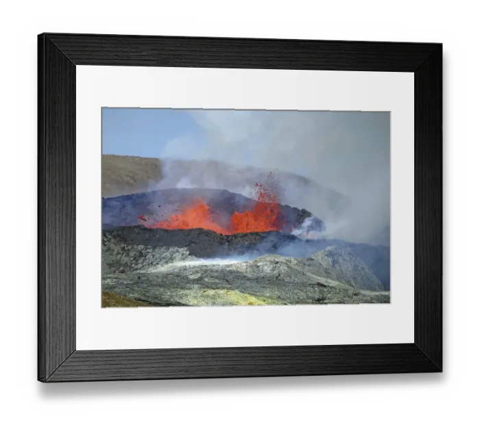 Framed Print : Sulphur fields in front of volcanic craters Framed Print : Sulphur fields in front of volcanic craters