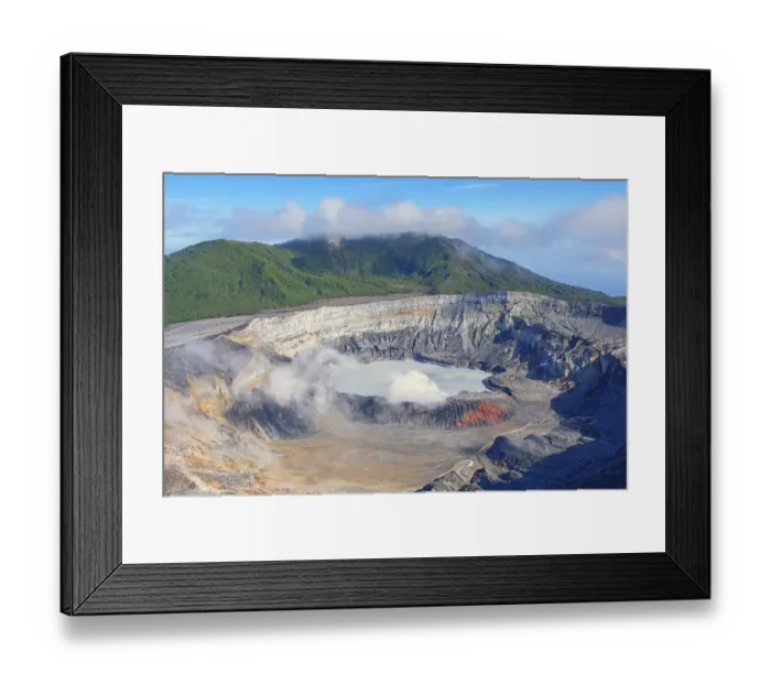 Framed Print : Caldera with crater lake, steam rising from Poas Volcano
