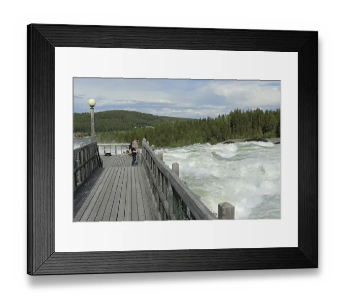 Framed Print : Tourists at the rapids Storforsen in the river Piteaelven Framed Print : Tourists at the rapids Storforsen in the river Piteaelven