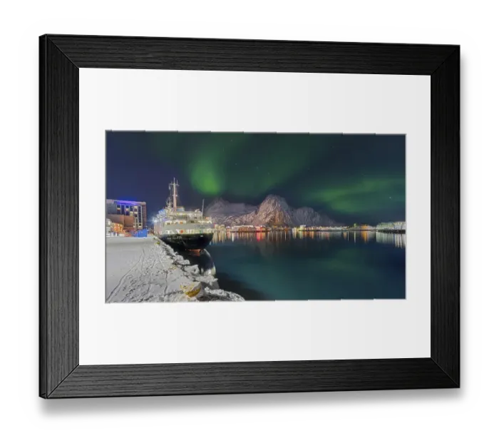 Framed Print : The MS Lofoten of Hurtigruten in the port of Svolvaer Lofoten Norway