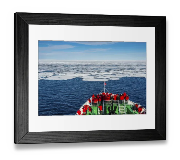 Framed Print : expedition ship in front of the pack ice