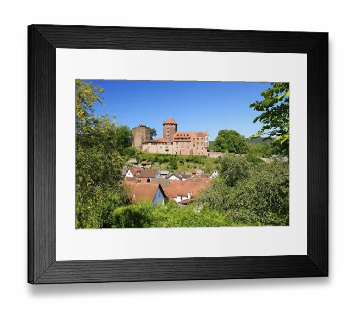 Framed Print : Burg Rieneck Castle and the town of Rieneck in Sinntal Valley Framed Print : Burg Rieneck Castle and the town of Rieneck in Sinntal Valley
