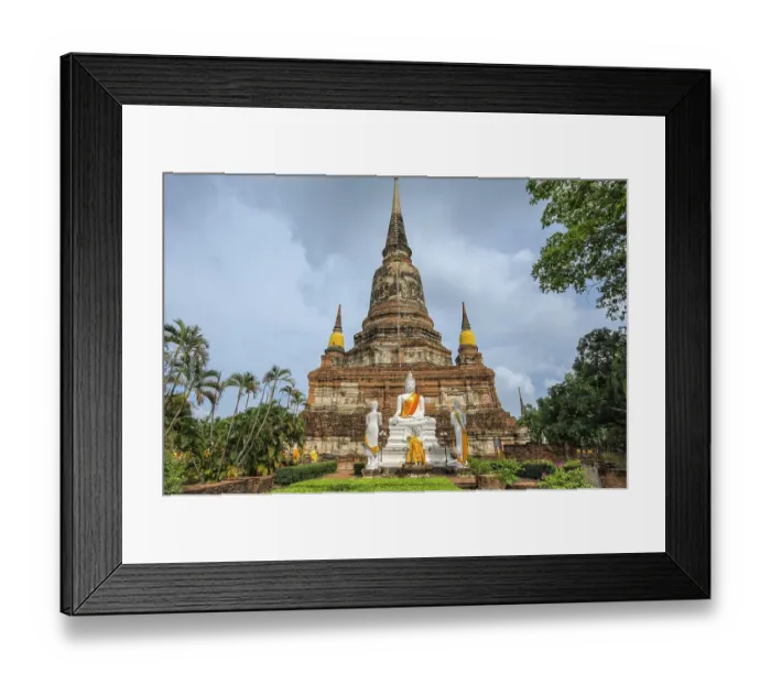 Framed Print : Buddha statues in front of the stupa at Wat Yai Chai Mongkhon, Ayutthaya, Thailand, Asia