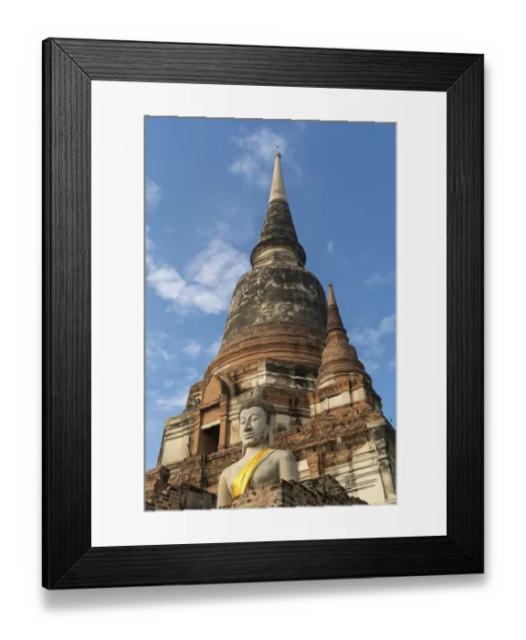 Framed Print : Buddha statue in front of large Chedi